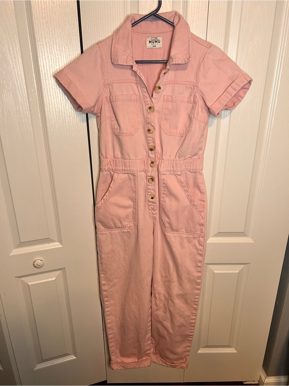 Show Me Your Mumu Women’s Size Small Cannon Jumpsuit Pink Denim Collared Cotton